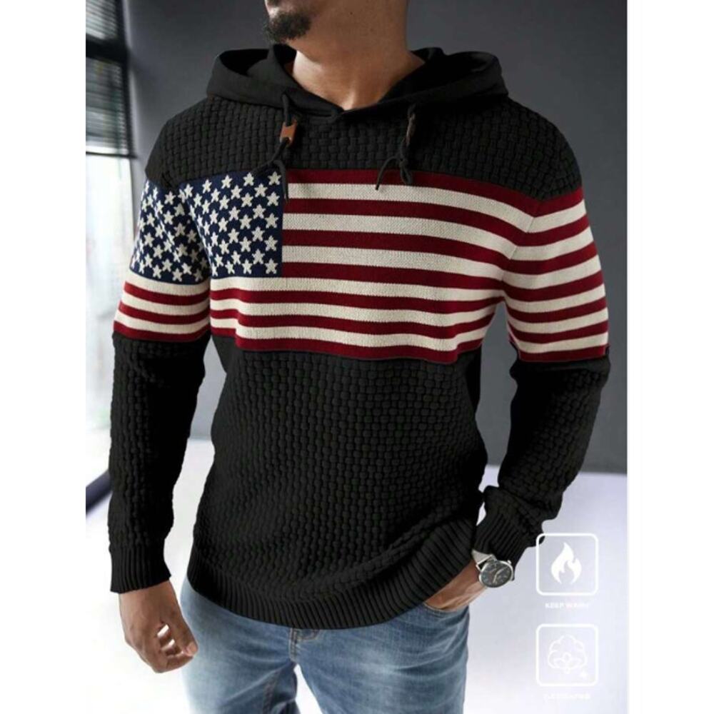Men’s American Flag Hoodie Pullover Sweater Black NWOT Size XL